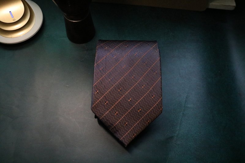 咖啡色條紋領帶真絲成熟魅力男人necktie - 領帶/領帶夾 - 絲．絹 咖啡色