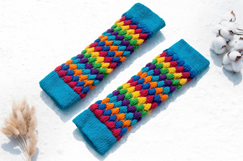Hand Knitted Pure Wool Knitted Socks/Knitted Wool Socks/Inner Brush Socks/Warm Socks-Rainbow Stripes - ถุงเท้า - ขนแกะ หลากหลายสี