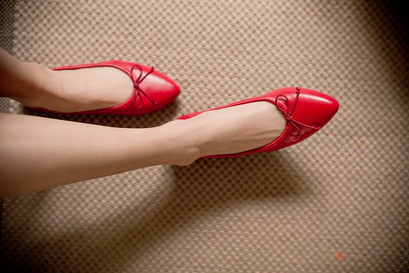 Gummy Bear 手工/小羊皮/柔軟/平底鞋/娃娃鞋 - 芭蕾舞鞋/平底鞋 - 真皮 紅色