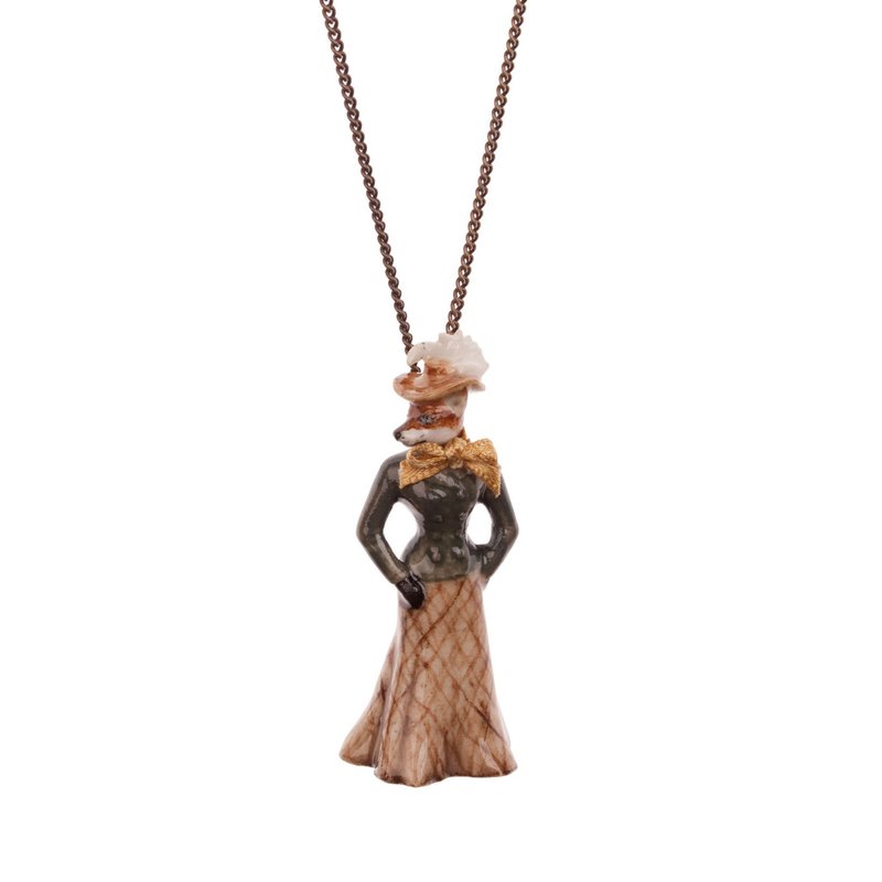 AndMary 手繪瓷項鍊-狐狸夫人 禮盒裝 Mrs Fox Necklace - 項鍊 - 瓷 咖啡色