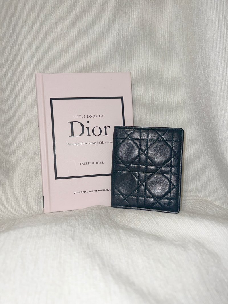 Dior稀有菱格黑色紅色內里CD花紋卡片套夾小錢包 日本中古vintage - 零錢包/小錢包 - 真皮 黑色