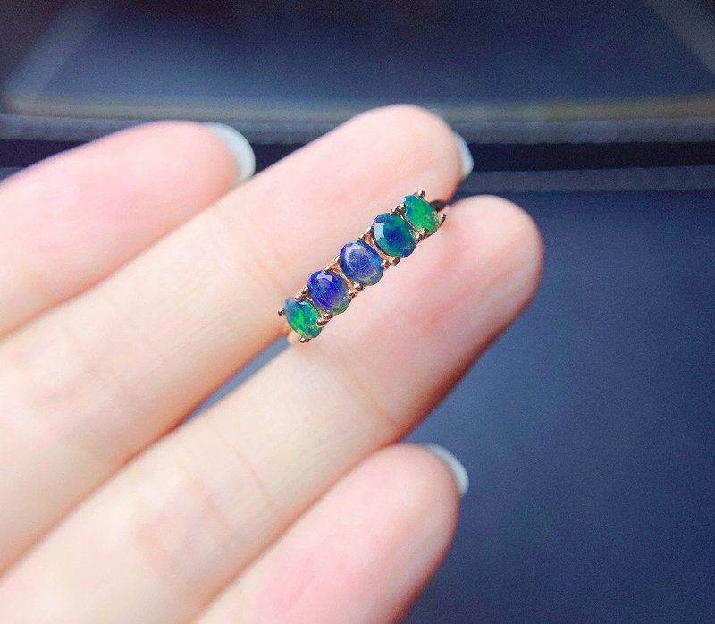 Black Opal Ring, Natural Opal Ring, Genuine Opal, Opal Silver Ring, Opal Jewelry - 戒指 - 其他金屬 銀色