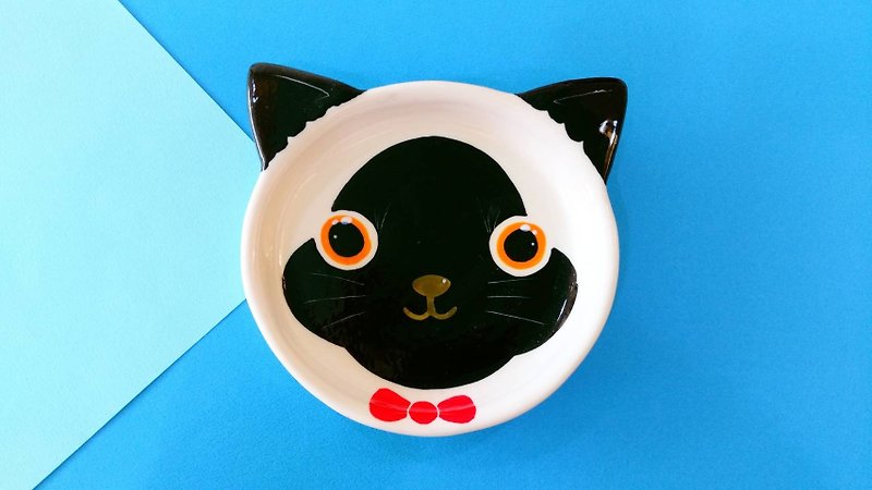 Birthday gifts preferred Siamese cat underglaze painted pinch modeling plate - จานเล็ก - เครื่องลายคราม หลากหลายสี