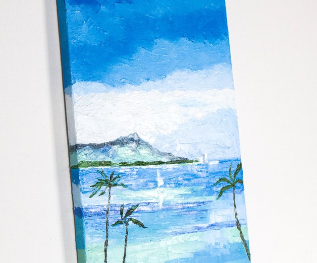 ハワイ絵画ワイキキオリジナルアート海景アートワークヨット油絵