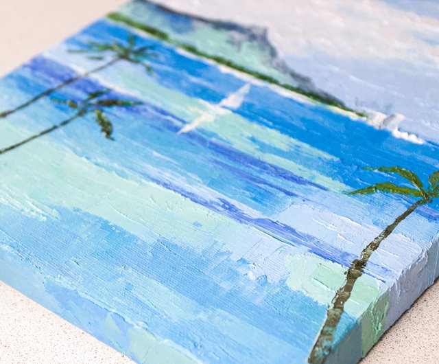 ハワイ絵画ワイキキオリジナルアート海景アートワークヨット油絵