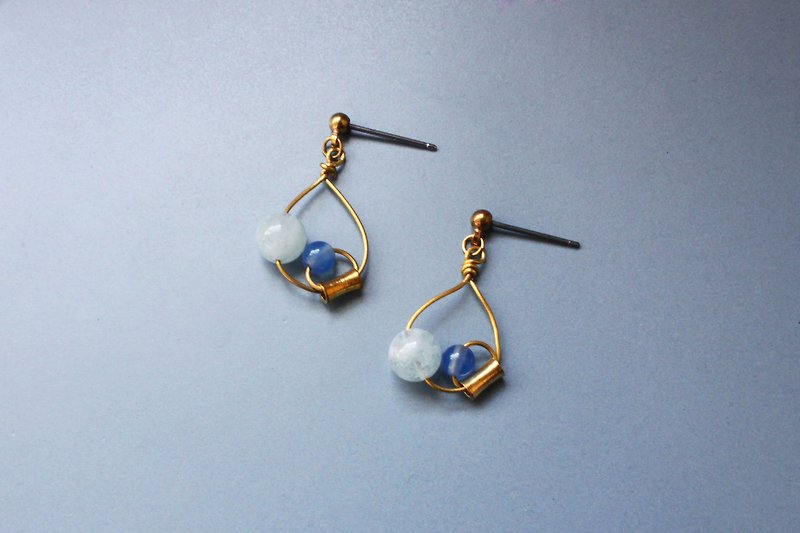 Feather - earring  clip-on earring - Earrings & Clip-ons - Copper & Brass Blue