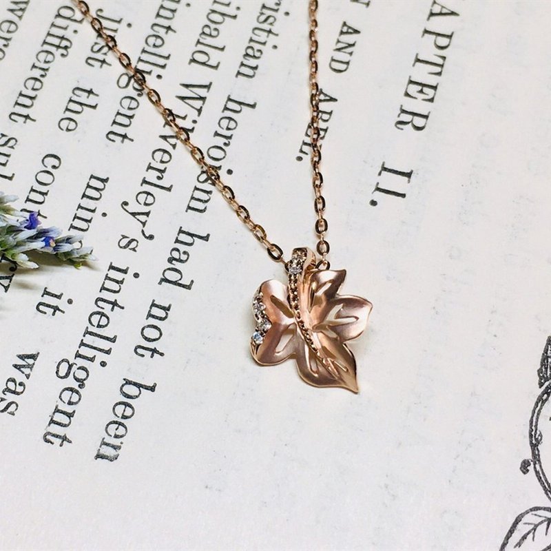 【Moriarty Jewelry】-Maple Leaf-14K Rose Gold Small Diamond Necklace - Necklaces - Rose Gold 