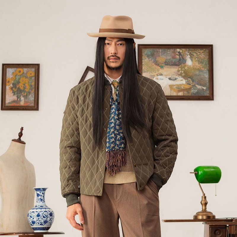 SOARIN美式復古絎縫菱格棒球外套(243TJ63) - 男夾克/外套 - 棉．麻 綠色