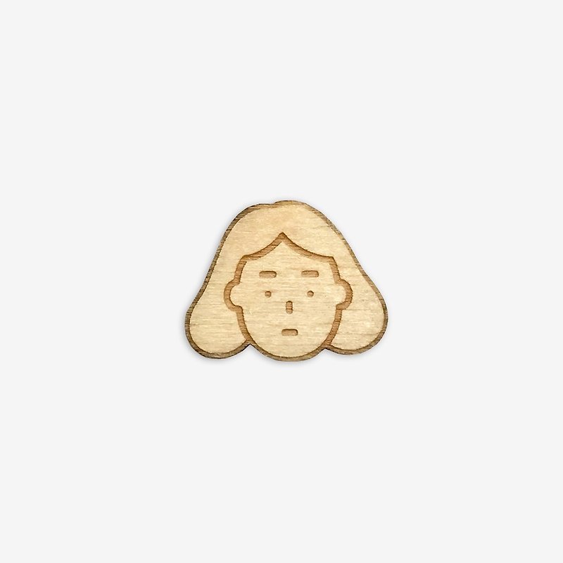 girl wooden badge  - Brooches - Wood Brown
