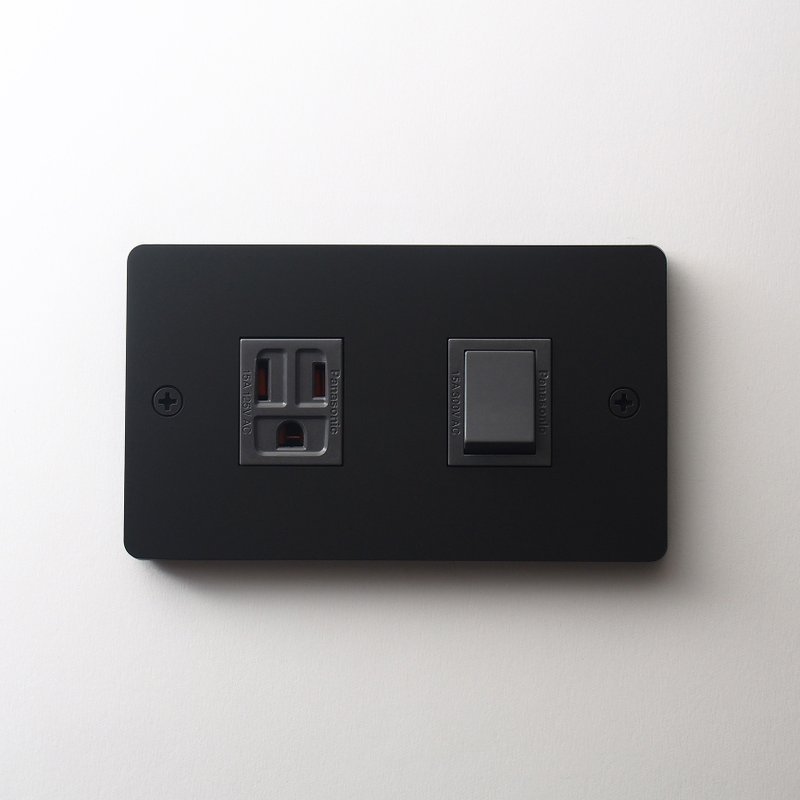 Standard switch panel matte black with Panasonic international brand one switch and one socket - Lighting - Stainless Steel 