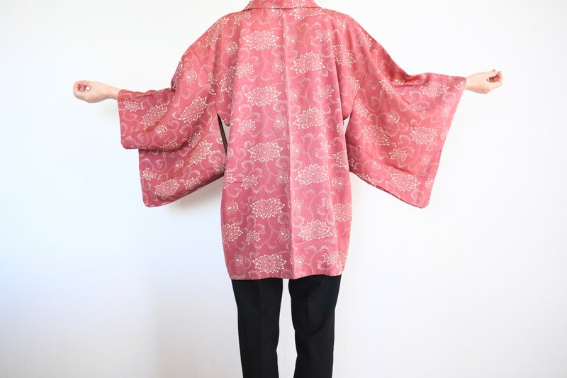 authentic pink kimono, floral silk kimono, vintage kimono, kimono jacket - Women's Casual & Functional Jackets - Silk Pink