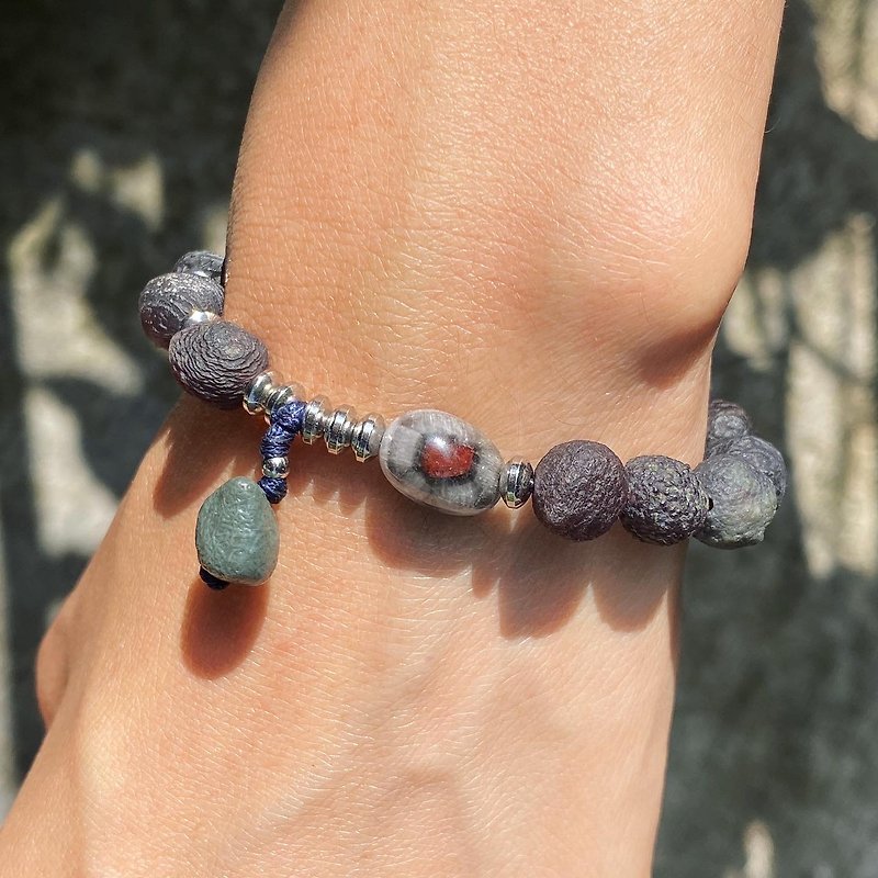 【Lost and find】Natural stone Gobi Agate Violet Aurora 23 bracelet - Bracelets - Gemstone Purple