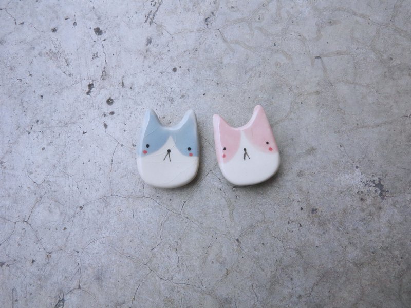 ceramic brooch cat - 胸針 - 陶 多色