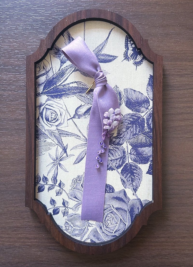 (藤 2024)和風布花リボンヘアポニーテールボタン刺繍つまみディテール - ヘアアクセサリー - シルク・絹 パープル
