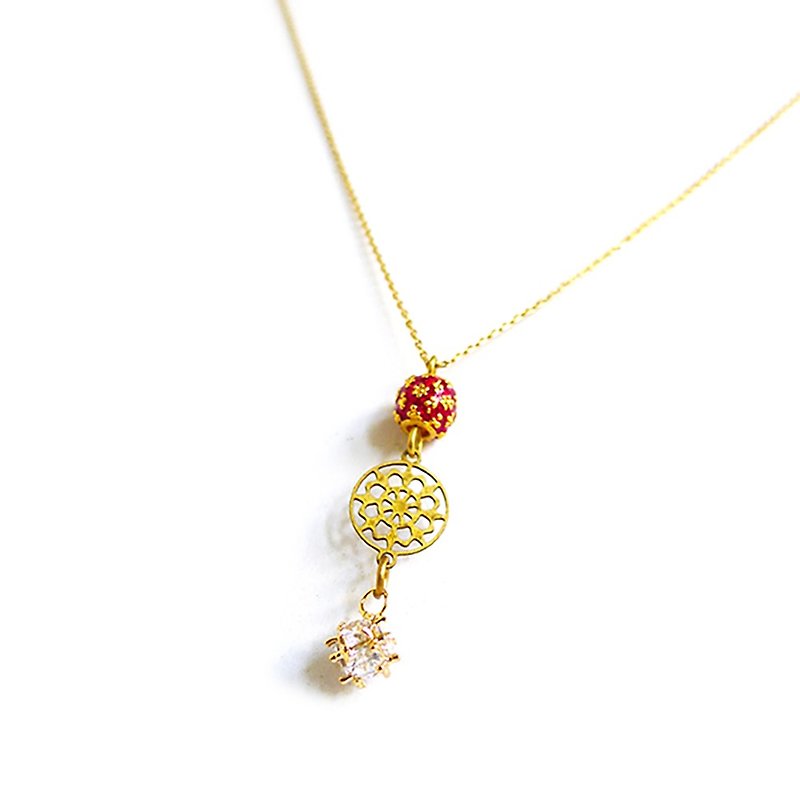 Ficelle | Handmade Brass Natural Stone Bracelet | [Happy as You] Blurred Red - สร้อยคอ - เครื่องเพชรพลอย 