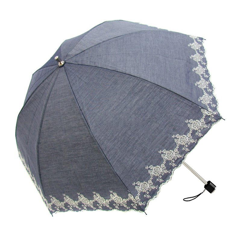 Prolla 刺繡白玫瑰二折反向手開傘 典雅玫瑰刺繡 TC棉布 雨傘防曬 - 雨傘/雨衣 - 防水材質 