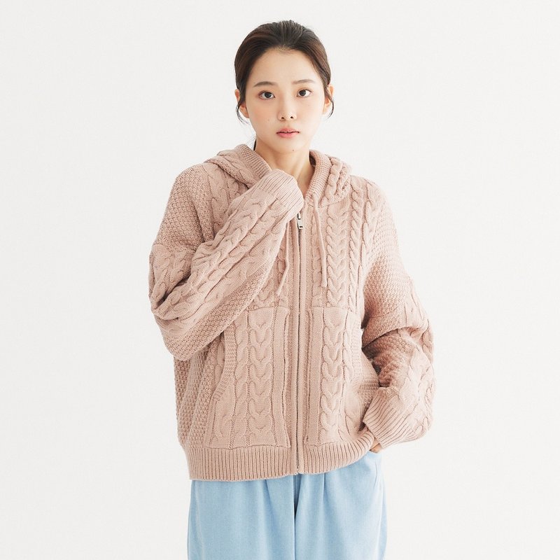 【Simply Yours】短版連帽針織外套 粉F - 女毛衣/針織衫 - 其他材質 粉紅色