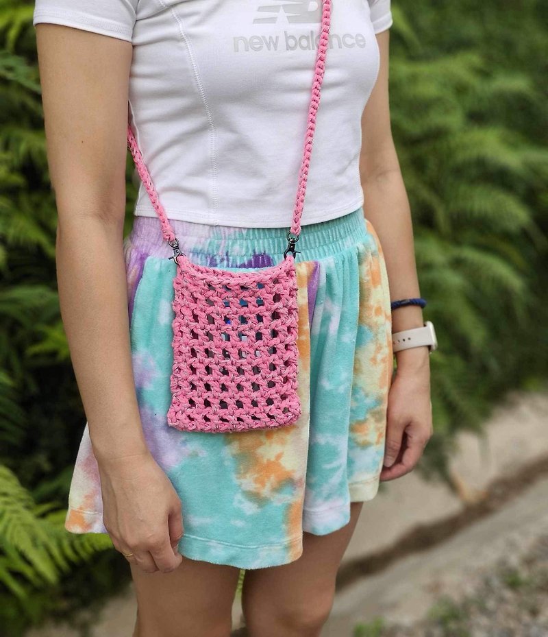 編織手機包 - 側背包/斜孭袋 - 其他材質 粉紅色