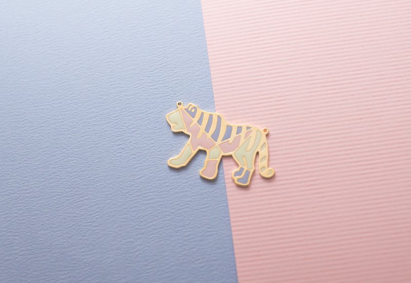 Zodiac tiger long necklace oriental culture /// - Long Necklaces - Enamel Pink