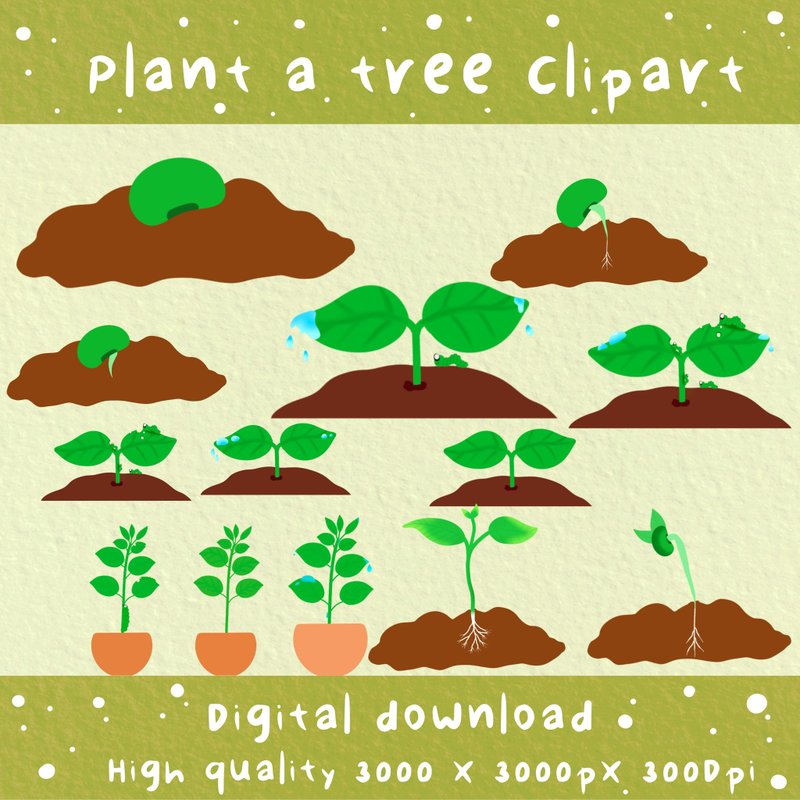 Plant Cultivation Process Collage Set, Seedling Growth Collage, Digital Download - 電子似顏繪/繪畫/插畫 - 其他材質 