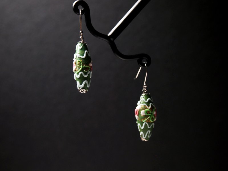 #GE0333 Murano Glass Beads Earring - Earrings & Clip-ons - Glass Green