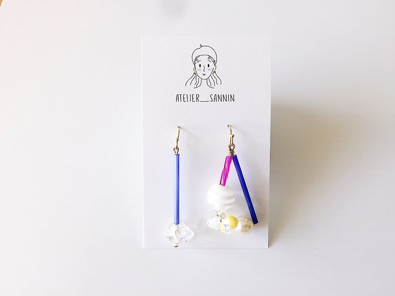 Toy Jewelry Series - Triangle Block Drop Earrings Hand Earrings [Can be changed folder / anti-allergic silicone ear hook] - Earrings & Clip-ons - Other Materials Blue