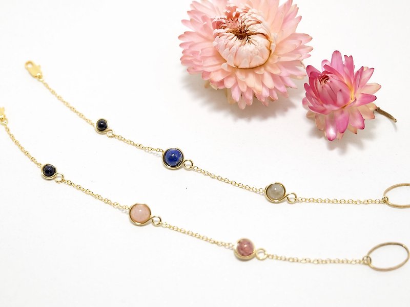 . Golden bracelet. Lapis Lazuli x Labradorite / Sun Stone x Strawberry Crystal Valentine's Day customization (please specify the size) - สร้อยข้อมือ - เครื่องเพชรพลอย หลากหลายสี