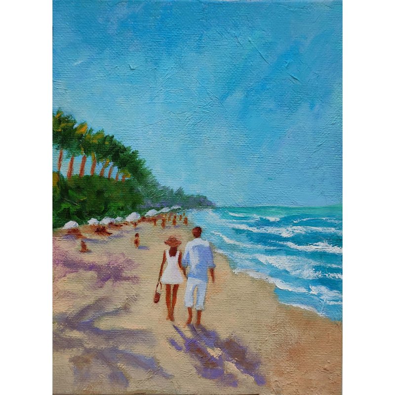 Couple on the beach Original Oil Painting 手工油畫 油畫原作 - 海報/掛畫/掛布 - 其他材質 多色