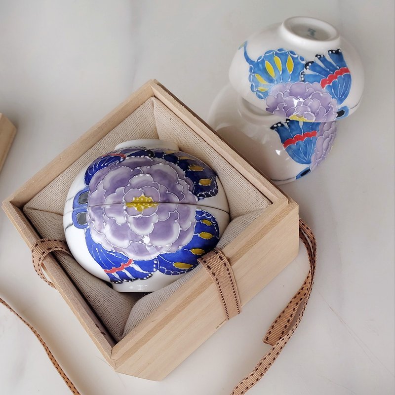手工燒製。蝶影浮雕牡丹手繪茶杯禮盒。結婚喬遷情人節。交換禮物 - 茶壺/茶杯/茶具 - 瓷 