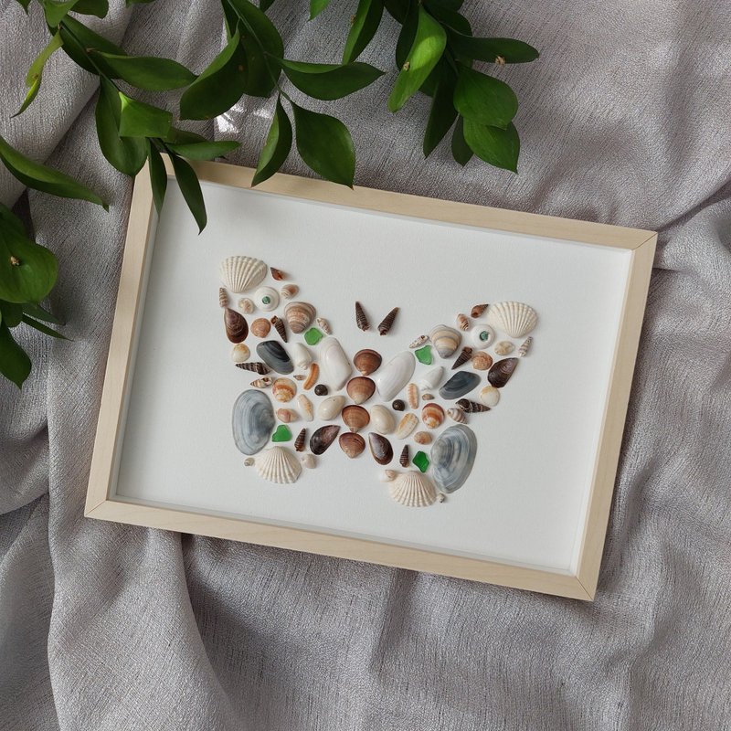 Butterfly Wall Art Seashell Wall Art Sea Glass Art Butterfly Shadow Box Mosaic - Wall Décor - Other Materials Multicolor