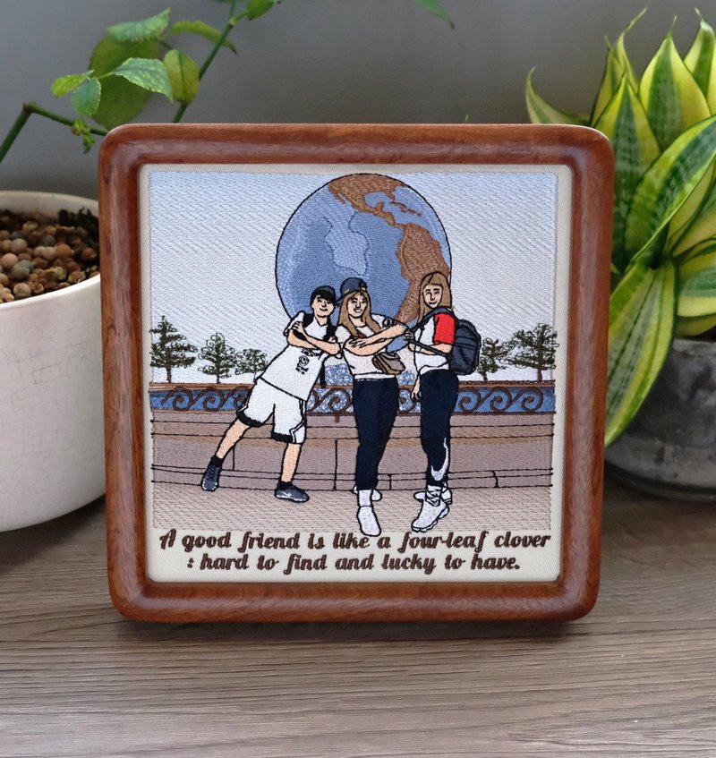 【家族とのお出かけ】-8インチ背景 - 似顔絵 - 刺しゅう糸 