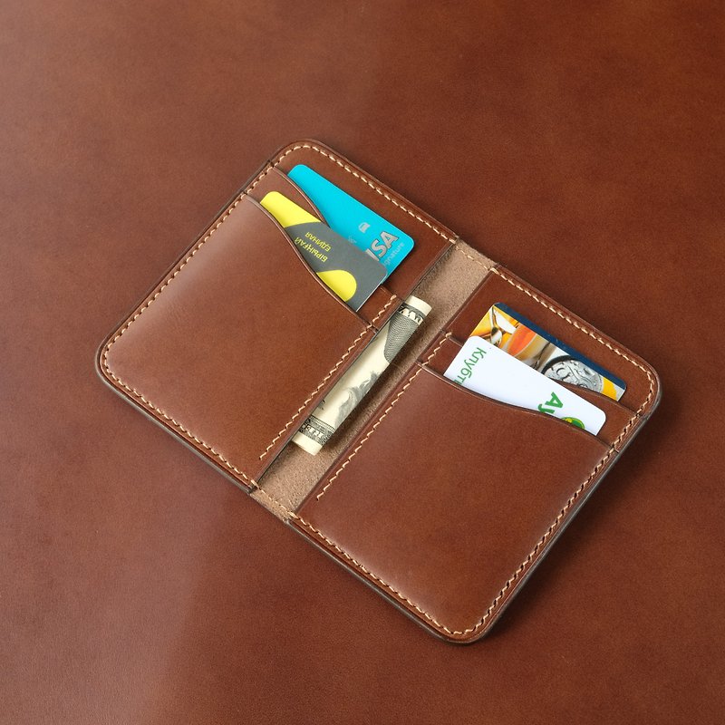 Handmade leather card wallet mod. MINI FLAT / BROWN - 長短皮夾/錢包 - 真皮 咖啡色