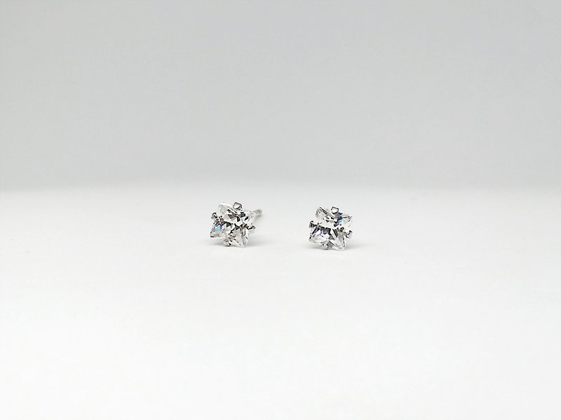 S Lee-925 silver hand made square zircon earrings \ earrings - Earrings & Clip-ons - Other Metals 