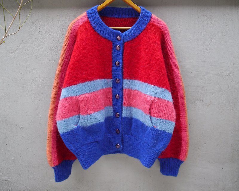 FOAK Vintage Polar Adventure Pop color sweater coat - สเวตเตอร์ผู้หญิง - วัสดุอื่นๆ สีแดง
