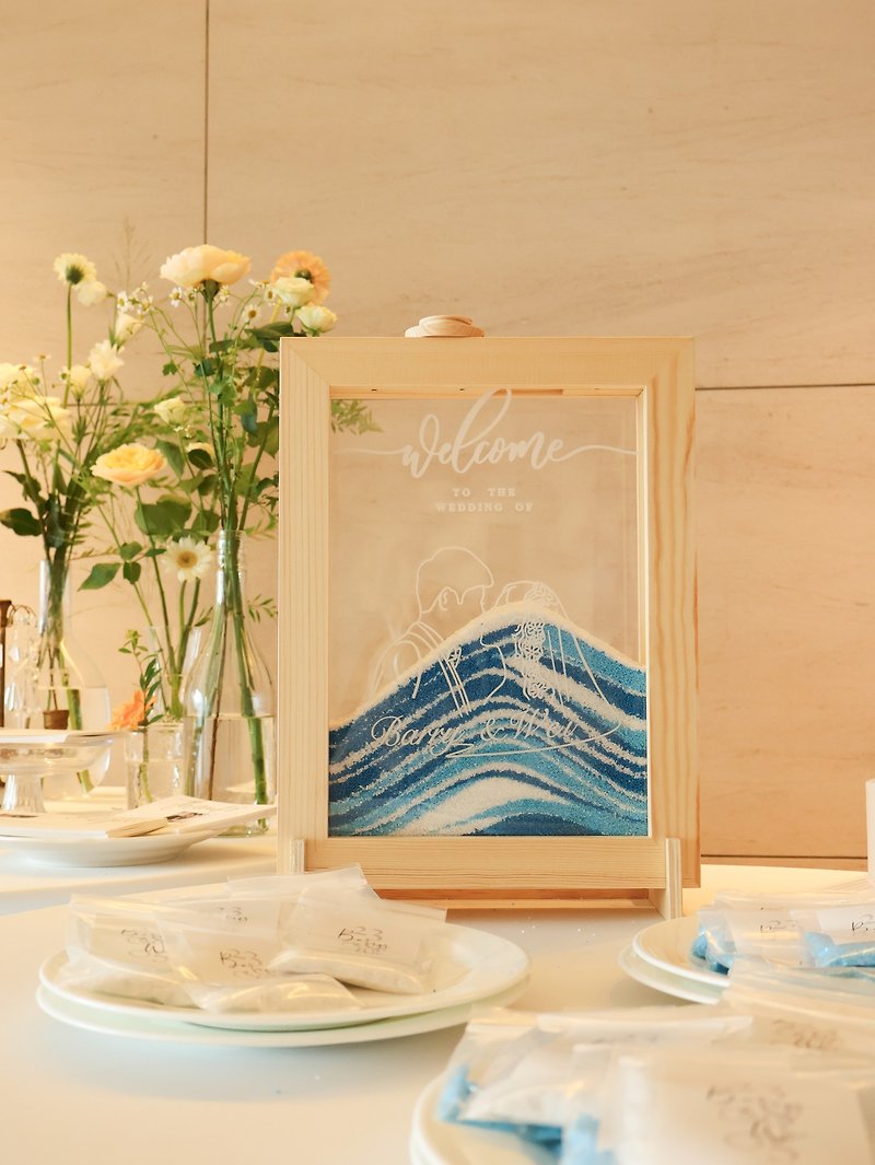 Wedding Signature Silk - Pour Sand Wedding Vow Welcome Signature Board - กรอบรูป - ไม้ 