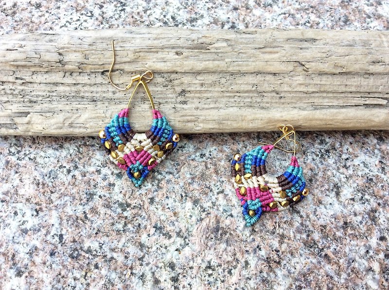 Handmade macrame earrings  - Earrings & Clip-ons - Wax Multicolor