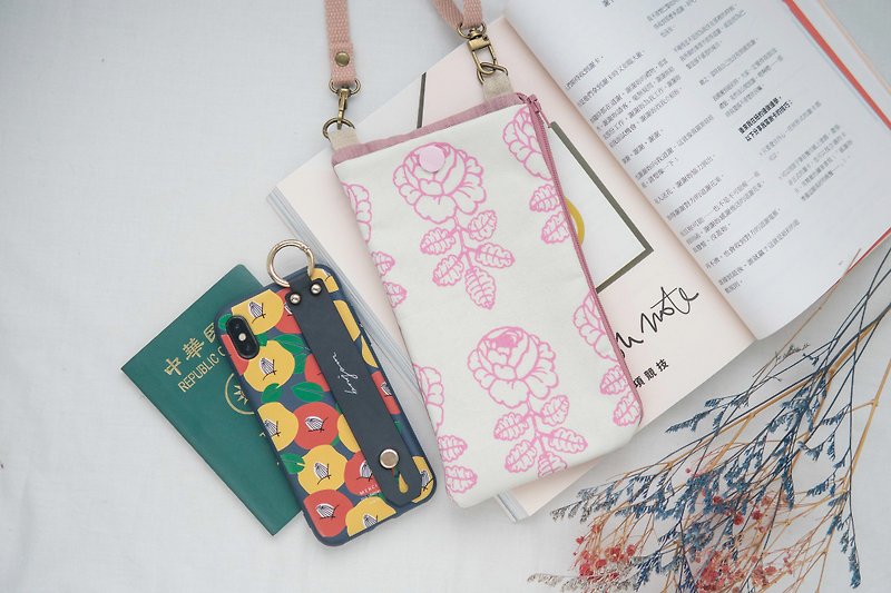 Multifunctional mobile phone bag | mobile phone purse | mobile phone strap | pink rose - เคส/ซองมือถือ - ผ้าฝ้าย/ผ้าลินิน สึชมพู