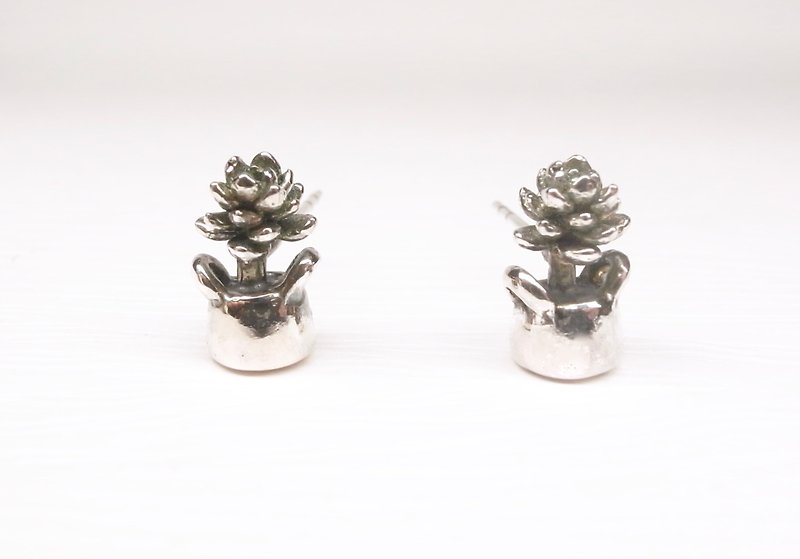Er Mao Silver[Succulent Plant Series─Convoluted Leaf Ji Xing-Ear Acupuncture] Silver or Gold - Earrings & Clip-ons - Silver Silver