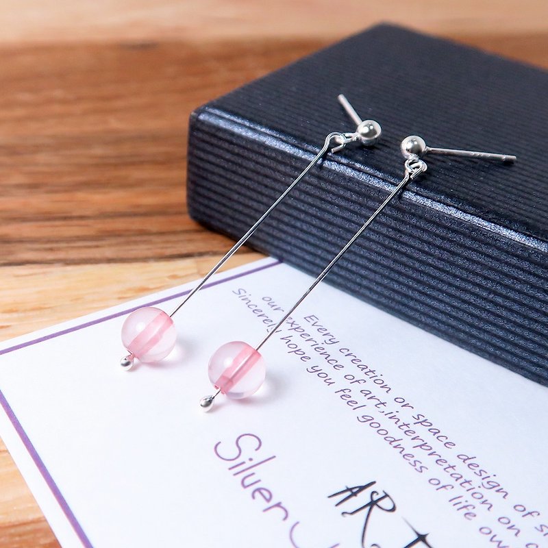 Pink Crystal Ear Ear (Large) - 925 Sterling Silver Natural Stone Earrings - Earrings & Clip-ons - Sterling Silver Silver