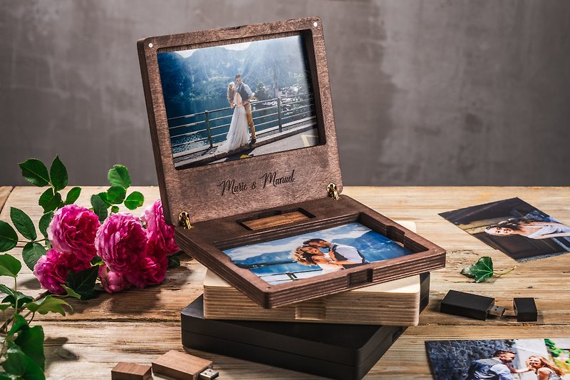 wooden photo box and usb 4x6 | 10x15 wedding gift - 收納箱/收納用品 - 木頭 