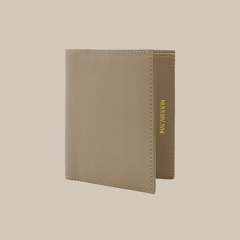 Custom Hot Name Genuine Leather Hazelnut Camel Short Clip Wallet Card Holder Silver Card Holder - กระเป๋าสตางค์ - หนังแท้ สีกากี
