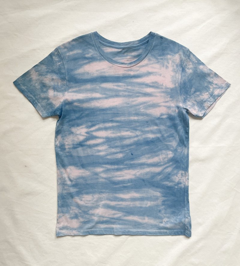 日本製 Indigo dyed 藍染 organic cotton JAPANBLUE aizome shibori 絞 泥染 pink Sunrise - 女 T 恤 - 棉．麻 藍色
