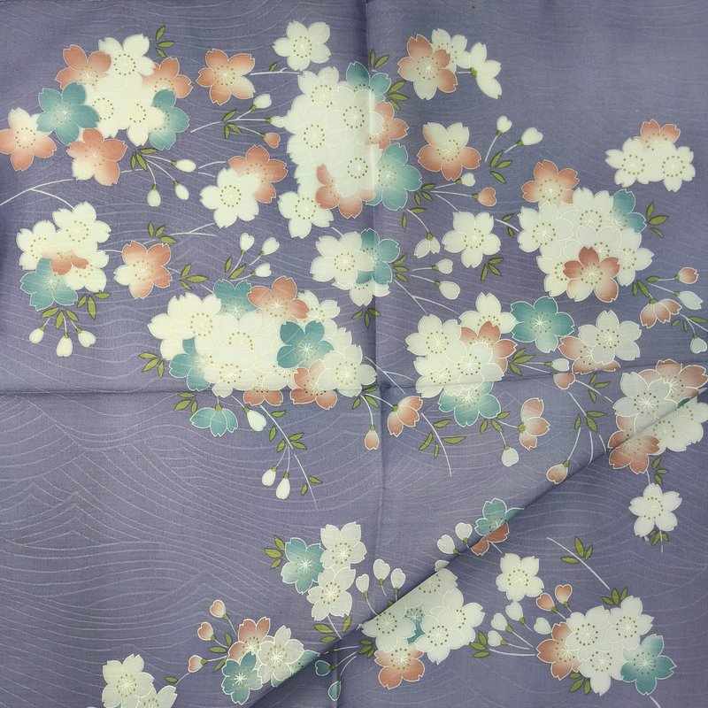 Japanese Vintage Handkerchief Cherry Blossom Gracefully Draping 19 x 18 inches - 手帕 - 棉．麻 紫色