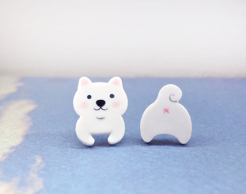 White bubble baby Mimi Bai Shiba Inu handmade earrings anti-allergic ear acupuncture painless Clip-On - Earrings & Clip-ons - Resin White