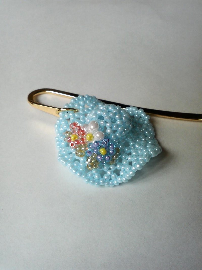 Hat Bookmarker Sky Blue Delicate Lace Beads Knitting Beads Bookmark Bookmark Bookmark Hat Flower Flower Three-dimensional Cute Cute Retro Country - Bookmarks - Glass Blue