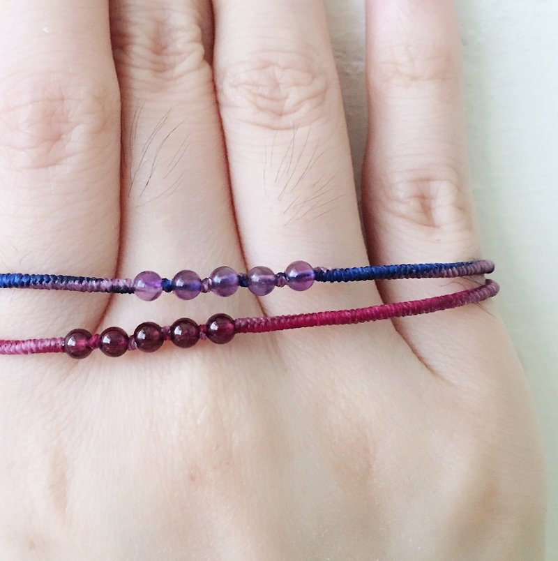 Stone/Amethyst ultra-thin Wax thread bracelet guides the direction, diamond knot ultra-thin bracelet temperament - Bracelets - Semi-Precious Stones Purple