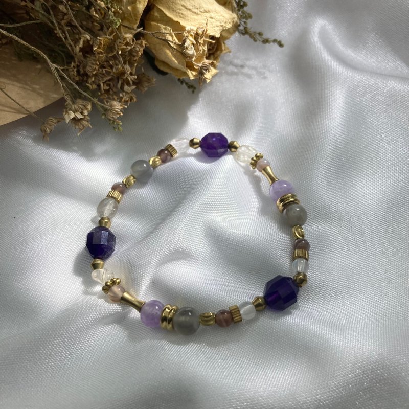 [Glass Light System] Lavender Amethyst/Moonstone/Persian Agate/Amethyst/Blonde Crystal Bracelet - สร้อยข้อมือ - เครื่องประดับพลอย สีม่วง