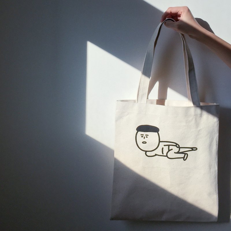 Lazy bag __ hand-printed canvas bag - กระเป๋าแมสเซนเจอร์ - ผ้าฝ้าย/ผ้าลินิน สีทอง