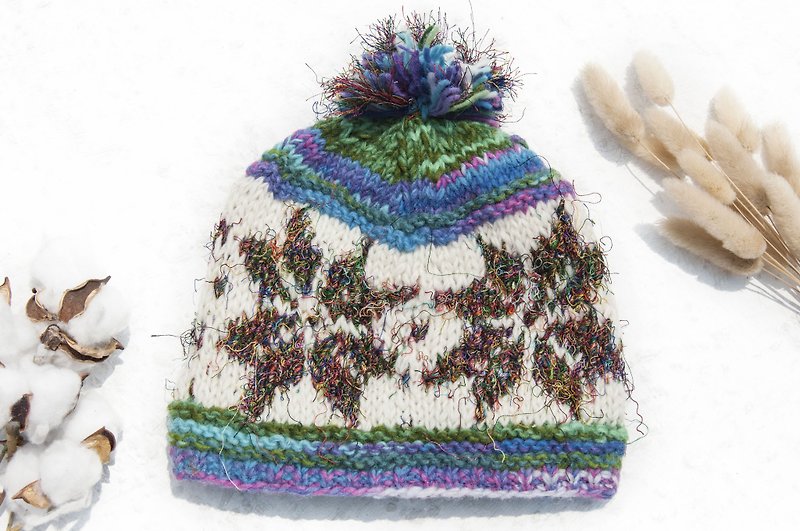 Mountaineering hat, camping hat, travel hat, snowflake hat, recycled sari thread, Christmas gift - หมวก - ขนแกะ หลากหลายสี