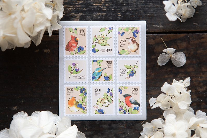 Birds Stamp Style Sticker - OURS Central Post Series - by Hank - Stickers - Paper Multicolor